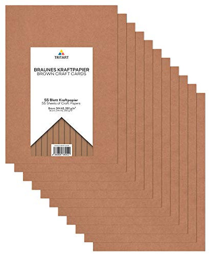 Tritart - Kraftpapier A5 260g /m² I Natur Karton für Faltkarten 55 Blatt I stabiles kreativ Tonpapier zum Basteln und Malen I Fester Zeichenkarton DIY Tonzeichenpapier I braunes Papier Vintage