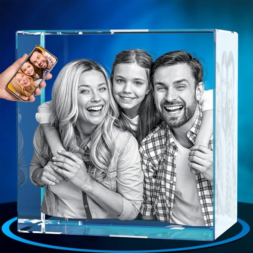 ArtPix 3D Glasfoto, personalisiertes Geschenk mit Ihrem eigenen Foto, 3D-Laser-geätztes Bild, gravierter Diamantkristall, Gedenk-Geburtstagsgeschenke für Mama, Papa, Männer, Frauen