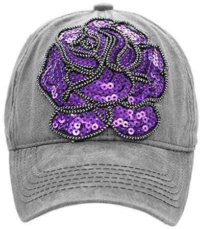dy_mode Damen Kappe Mütze Basecap Baseball Cap Schirmmütze Mit Pailletten Blume- K102 (K102-Hellgrau)