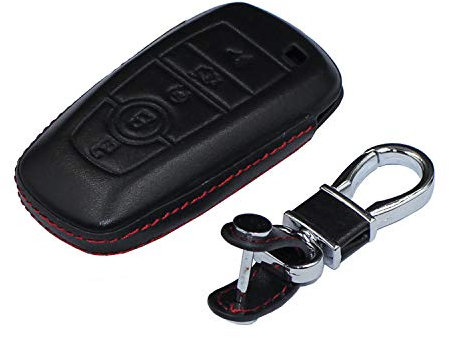 M.JVisun Véritable Cuir Clef Coques de Clés Porte-clés pour Ford Bronco Ecosport Escape Expedition Explorer F150 F250 F350 F450 F550 Fusion Maverick Mondeo Mustang Ranger Clé de Voiture - Cuir - Noir