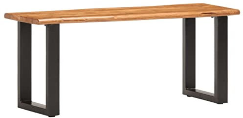 vidaXL Akazienholz Massiv Sitzbank mit Naturkanten Baumstamm Baumkante Flurbank Esszimmerbank Holzbank Küchenbank Massivholzbank Bank 110cm Stahl