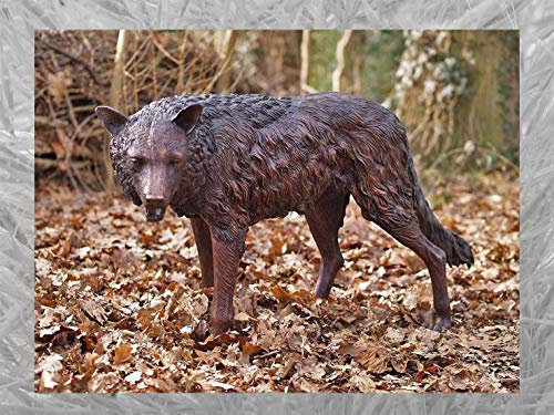 IDYL Bronze-Skulptur Stehender Wolf | 71x43x137 cm | Tierfigur aus Bronze handgefertigt | Gartenskulptur oder Teich-Dekoration | Hochwertiges Kunsthandwerk | Wetterfest