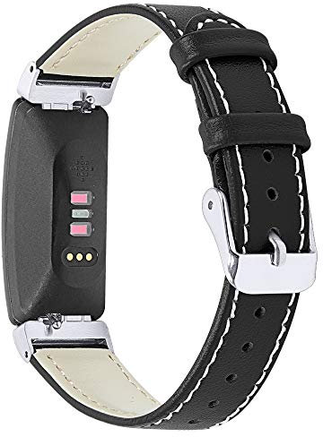 Jennyfly Lederarmband kompatibel mit Fitbit Inspire HR/Inspire, für Damen und Herren, schmal, klassisches Leder-Ersatzarmband mit Metallschnalle, verstellbar 14 - 20,3 cm, Schwarz