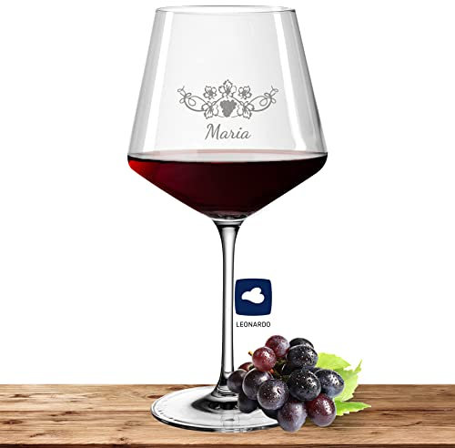 Leonardo Burgunderglas Rotweinglas XL mit Namen oder Wunschtext graviert, 730ml, PUCCINI, personalisiertes Premium Weinglas in Gastroqualität (Weinrebe)