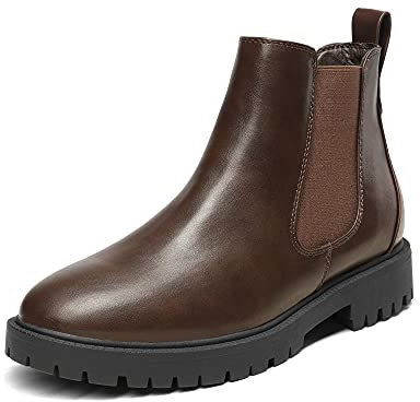 DREAM PAIRS Stivali Chelsea da Donna Stivaletti Alla Caviglia con Tacco Grosso Pelle PU Stivali Fashion Classici da Donna,Size 38,Marrone/Pu,DAB213