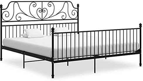 vidaXL Bettgestell Metallbett Schlafzimmer Bett Doppelbett Schlafzimmermöbel Bettrahmen Lattenrost Pulverbeschichtetes Metall Schwarz 180x200cm