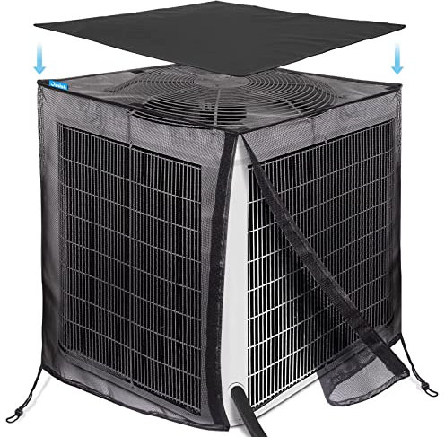 Joiish Housse de climatiseur entièrement en maille avec dessus imperméable 600 D amovible, 81,3 x 81,3 x 91,4 cm, protection extérieure contre les feuilles, les mauvaises herbes, le bois de coton et