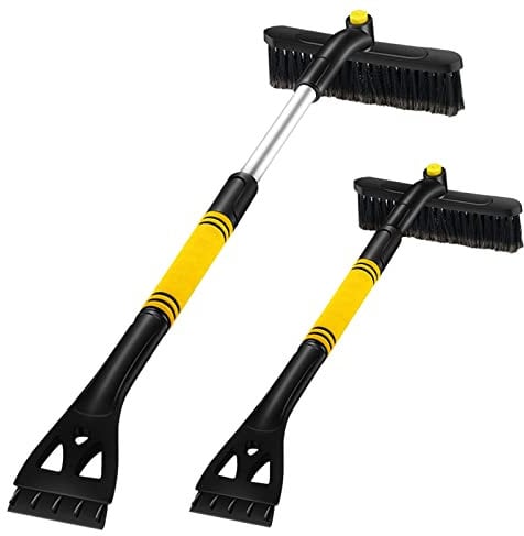 Aoreun Eiskratzer Auto mit Besen, 2 in 1 Versenkbare Abnehmbarer Multifunktionale Schneebesen Auto, 360° Bürstenkopf Eisschaber für Autos Truck SUV Windschutzscheibe - 80cm