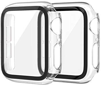 EDIMENS 2 Stück Schutzhülle Hard Hülle Mit Glas Displayschutz Schutzfolie Kompatibel mit Apple Watch Serie 7 Serie 8 45MM Frauen Männer, PC All-Around Schutzhülle für Apple iWatch 7 45MM Case Klar