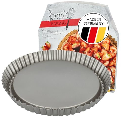 RBV Birkmann Obstbodenform 28 cm | runde Backform für Tortenboden | Obstkuchenform | hochwertige Antihaftbeschichtung | inkl. Rezeptheft | grau | Basic Baking