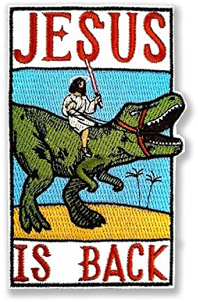 BPA Dinosaurier Aufnäher, Bügel Patches zum Aufbügeln, Flicken - Jesus Is Back