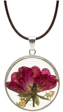 Generisch Handgemachte Kette mit echter roter Rose & Goldblatt - Konservierte Blume in Harz Anhänger - Romantisches Schmuckstück für Frauen, Freundin oder Mutter