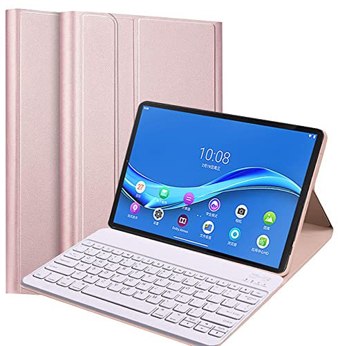 CHSTLS Funda Teclado para Lenovo Tab M10 Plus 10.6 (2022 3.ª Generación) / TB-125FU TB-128FU TB-128XU, Carcasa Estuche con Magnético QWERTY-US Teclado Bluetooth Inalámbrico Removible - Oro Rosa