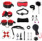 Fesselset Extrem Sex BDSM Fesseln Sex Set Handschellen Sex Augenbinde Peitsche Nippelklemmen Knebel 17 Stück Erotik SM Sexspielzeug für Paare Extremer Sex Liebhaber Einsteiger Schwarz Rot
