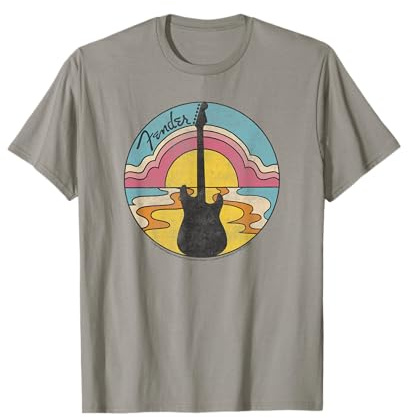 Fender Beach Guitar Sunset Outline Maglietta