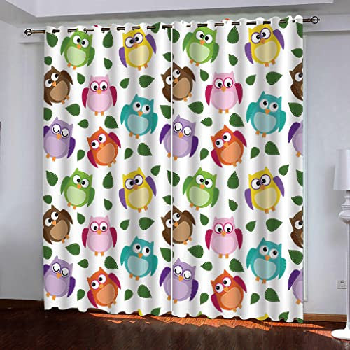 ZAPVI Fenster Vorhang Schlaufen-Vorhang Zeichentrick & Eule Dekorative Gardine Schlaufenschal Fenster-Schal 2er Set Größe:2 x B168 x H229cm