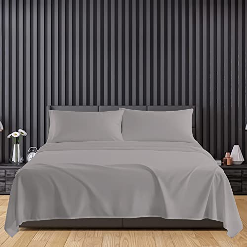 Sunshine Comforts Egyptian Cotton Flat Sheets King Size Breathable, Anti Wrinkle, Shrink and Fade Resistant 200 Thread Count Bed Sheets Bedding & Linen 260 x 254cm Grey Bedding King Size Flat Sheets