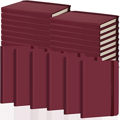 40 Pieces Small Notebooks A6 Pocket Journals 3.5 x 5.5 Inch Small Leather Notebook Mini Ruled Lined Journal with Elastic Band Pen Holder Page Marker Ribbons for Diary School Business Office (Wine Red)