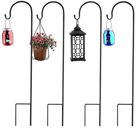 unho 8 Stück Schäferhaken aus Metall, Gartenstab Gartenstecker mit Haken für Solarleuchten, Laternen, Hochzeiten, Pflanzkörbe, Blumenkugel 90cm,Schwarz