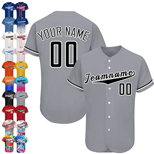 Baseballtrikot, personalisierbar, personalisierbar, mit Knopf, Dowm, Name und Nummer, für Herren und Damen, Jugendstil1, Design 9, Small-4X-Large