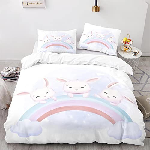 BIJOOT Weiche Mikrofaser Kuschel Bettwäsche Regenbogen Hase Hasen Bettwäsche 135 X 200 135 X 200 cm Bettwäsche Mit 2 Stücke 80X80Cm Kissenbezügen 3D Drucken