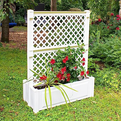NYVI Pflanzkasten NYVIGreen 100x43x140 cm 110 Liter mit Zentralspalier - Pflanzkübel aus wetterfestem & recyceltem Kunststoff - Blumenkasten - Pflegeleicht, Montage ohne Werkzeug, Farbe:Weiß