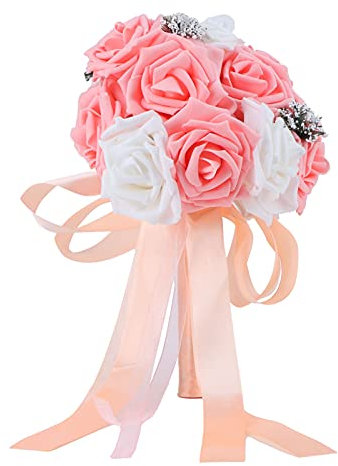 Bouquet da Sposa, Bouquet da Sposa, Mazzo di Fiori Artificiali PE, Bouquet da Sposa per la Sposa per Bouquet da Sposa, Centrotavola per Matrimoni, Decorazioni per Feste, Autunno Floreale(Rosa arancio)