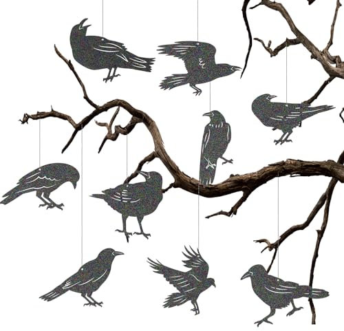 Matogle 32 pcs Halloween Dekoration Krähe Hängende Papier Vögel Halloweendeko mit Schleuder Halloween Party Hängende Requisiten für Halloween Party Horror Thema Party Dekorationen