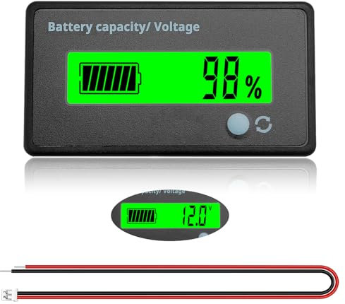 VooGenzek Compteur de Batterie CC, Moniteur de Voltmètre de Capacité de Batterie, Indicateur de Batterie d'acide de Plomb, Écran LCD DC 12V 24V 36V 48V, Lumière Vert
