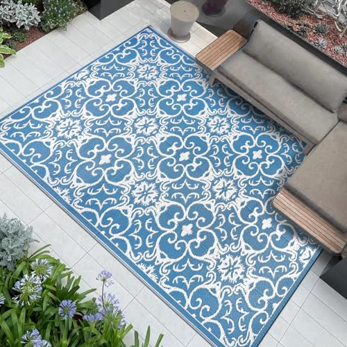 Famibay Teppich Outdoor Wetterfest Terrasse Teppich 150x245cm Kunststoff Teppich Balkon Teppich Wendbar Garten Teppich Leichtgewicht Faltbar Außen Bodenmatte für Terrasse Garten Balkon