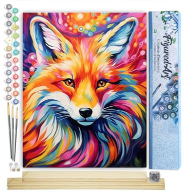 Figured'Art Peinture par Numéro Adulte avec Cadre Renard Coloré Abstrait - Activité Manuelle Kit de Loisir Créatif DIY Numéro d'Art Complet Animaux - 40x50cm avec châssis en bois à monter