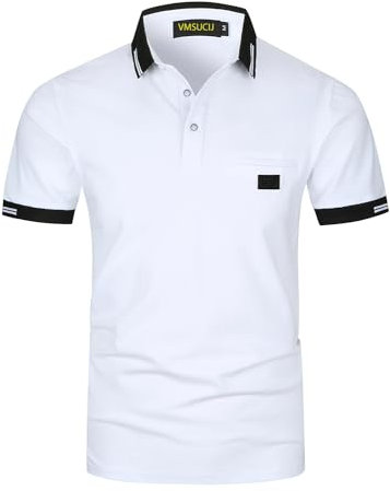 VMSUCIJ Poloshirt Herren,100% Baumwolle Kurzarm Polohemd,Klassisches Lederetiketten-Design T-Shirt, Slim Fit Golf Sports M-3XL,Weiß 39,L