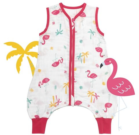 schlummersack Baby Schlafsack mit Füßen Sommer 0.5 Tog 80 cm dünn Bambus-Musselin Flamingo | Schlafsack mit Beinen ungefüttert für eine Körpergröße von 80-90cm