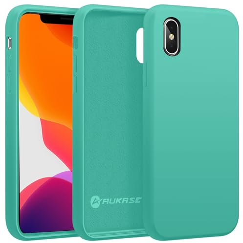 AUKASE Silikon Case für iPhone XS/iPhone X Hülle, Premium Silikon Handyhülle, weichem Mikrofaser-Innenfutter Stoßfestes,Flip Case Kompatibel mit (Türkis, iPhone X/XS)