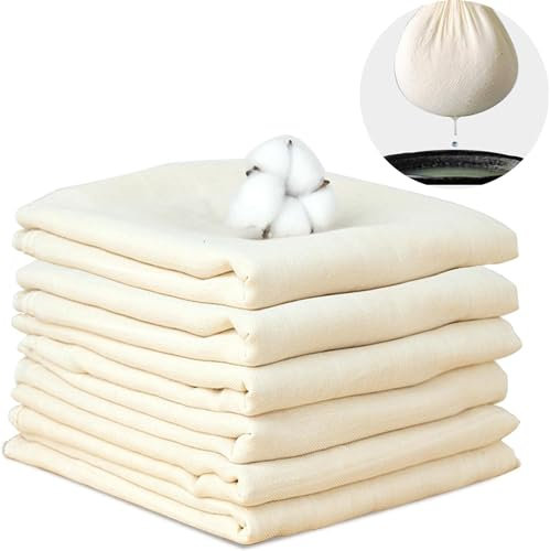 Straining Cloth, Pack of 6 50 x 50 cm Mesh Filter Strainer, 100% Cotton, Cheese Cloth for Cheese Making, Ghee, Jellies, Yogurt, Tofu, Steaming Food, Food Filtration