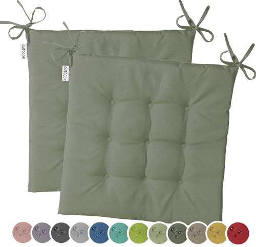 heimtexland 2er Pack Outdoor Stuhlkissen Sitzkissen wasserabweisend wetterfest Gartenkissen 40x40 gesteppt Gartenstuhl Gartenbank Polster Kissen UV-beständig Typ551 Oliv