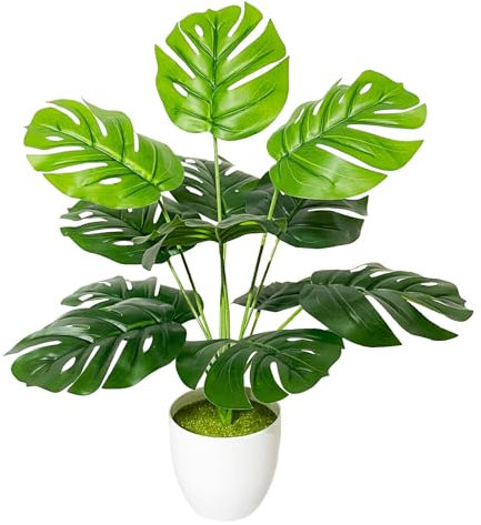 AIVORIUY Künstliche Pflanzen Groß Kunstpflanze im Topf Plastik Künstliche Palmen Fake Plant Deko für Zimmerpflanzen Wohnzimmer Schlafzimmer Büro Einweihungsgeschenk (40cm kleine Monstera Palme)