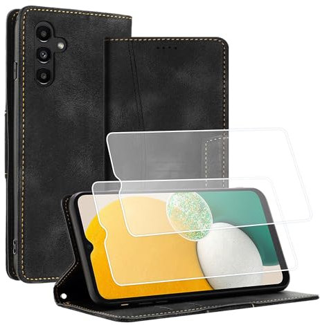 Yihaoyard Handyhülle für Samsung Galaxy A15 4G/5G Hülle Premium Klappbar Lederhülle Flip Case Handytasche Magnet Kartenhalter Standfunktion Klapphülle für Samsung Galaxy A15-2 Schutzfolie (Schwarz)