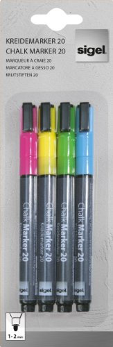 Sigel GL179 - Set di 48 pennarelli a gesso liquido 20, cancellabili, punta da 1 a 2 mm, colore: blu/verde/giallo/rosa