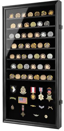 Jinchuan Military Challenge Münzvitrine, abschließbarer Schrankhalter, Schattenbox mit abnehmbaren 2 Rillen-Regalen und Anti-Verblassungs-Acrylglas für Casino-Poker-Chips, Sammlerstücke, extra groß