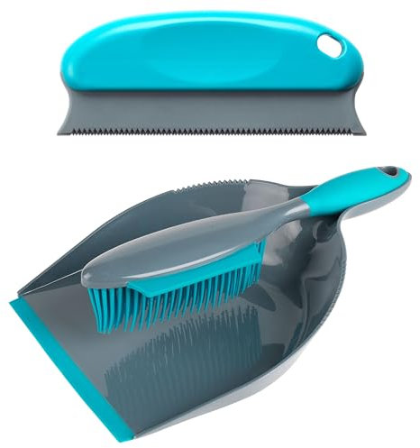Beldray COMBO-9223 Antibac Pet Plus Dustpan and Brush & Cleaning Blade Set – Furrresh Scraper Tool & Rubber Head Squeegee Wiper Brush, Remove Dog Cat Hair, Washable Reusable, Antibacterial