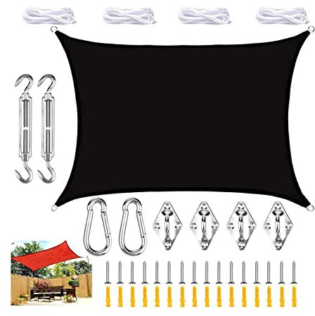 Tenda Da Sole Rettangolare Con Occhielli, Tenda Da Sole Impermeabile 3 X 4 M Con Fissaggi, Tenda Da Sole For Balcone, Protezione UV, Protezione Solare, Tenda Da Sole Parasole a vela(Noir,4x6m)
