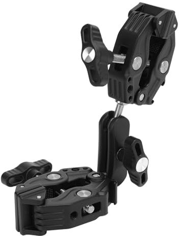 Double Camera Clamp, 360 Degree Crab Plier Clip Bracket Camera Mount Crab Plier Clip with 1/4 3/8 Inch Cold Shoe, for Umbrella Clamp, Desktop, Strollers, Photography