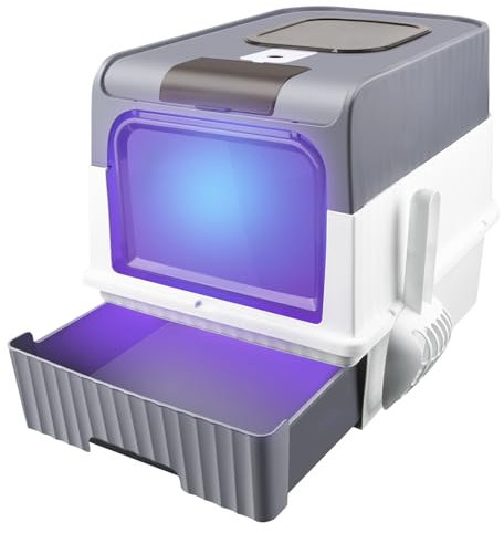 Willonin Bac à Litiere Chat Autonettoyante,Maison de Toilette pour Chat,Bac à Litière Autonettoyante,Litière Automatique Autonettoyant pour Chats (e,Gris)