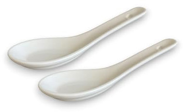 White and black Series ASIATICA | Porzellan-Löffel-Set Asien | 13 cm - Reis-Löffel - Suppen-Löffel, Servier-Löffel, Dessert-Löffel - Spoon-Set Ramen (2er Set weiß)
