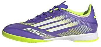 adidas Unisex F50 League Indoor Football Boots, Purple Rush/Cloud White/Lucid Lemon, 8.5 UK