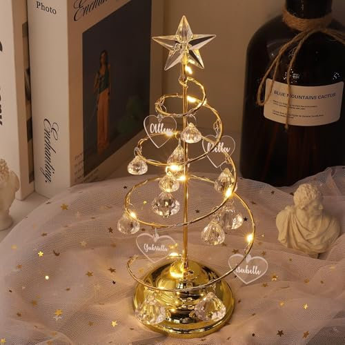 Luces navideñas Personalizadas,Árbol de Navidad de Cristal con Nombres Personalizados,Adornos navideños de Escritorio con Bolas de Cristal y Nombres,Regalos navideños para Familiares/Amigos