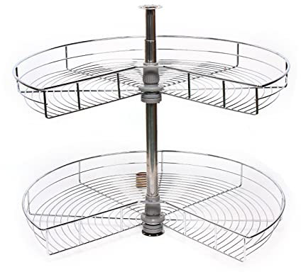 jiumxliu Topfkarussell Küchenschrank Eckschrank Doppelter Küchen Eckschrank Karussell 270 Grad Silberne Metallregale 2 Ebenen 71cm Höhenverstellbar für Küchenorganisation