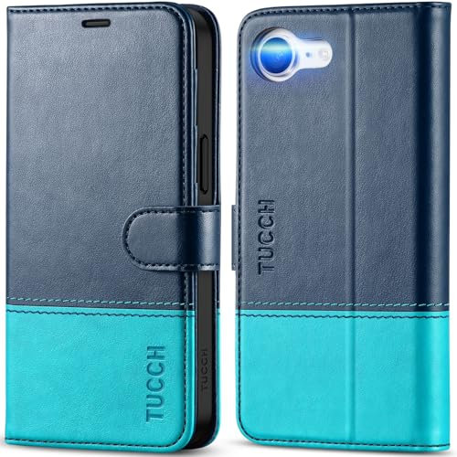TUCCH Wallet Case for iPhone 16e 2025 (6.1) 5G, Magnetic PU Leather Folding Stand Folio Flip Cover with[RFID Blocking][Card Slots][Shockproof TPU] Compatible with iPhone 16E, Blue & Lake Blue