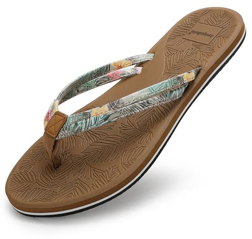 AX BOXING Flip Flops Damen Sommer Zehentrenner Sandalen Blumen Badelatschen Strand Flach Zehentrenner Rutschfest Sandalen Größe 36-41 EU(Braun,39 EU)